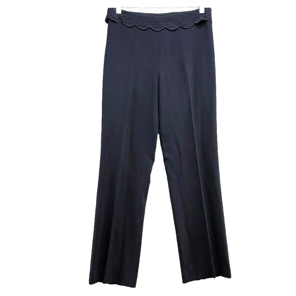 Escada Wool Dress Pants Womens 38 Medium Blue Scallop‎ Eyelet Hem Career Teacher